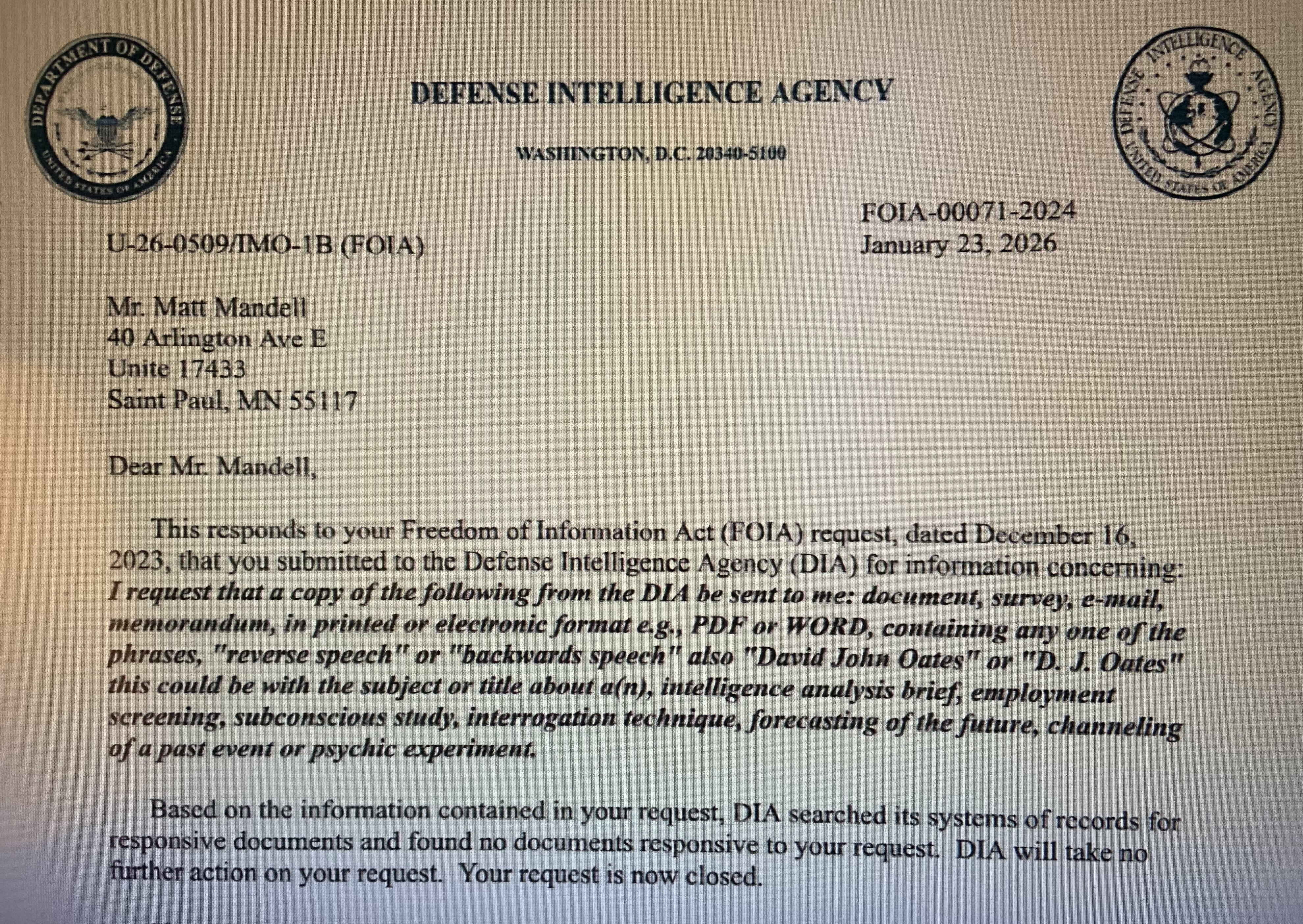 My email that I saw in my email on the morning of January 25, 2026.